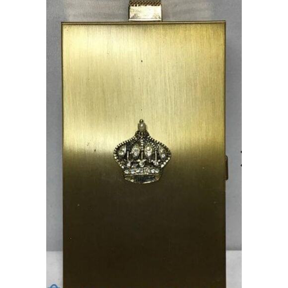 Vintage Handbags - RARE Vintage Brushed Gold Minaudiere Clutch Cosmetic Cigarette‎ Case Combo